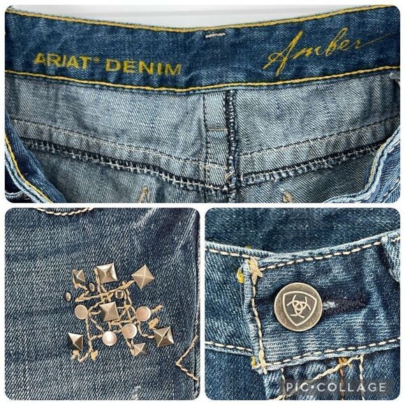 Ariat Denim Amber Bootcut Jeans Studded Low Rise Dark Wash Women 26 Regular - Picture 7 of 8